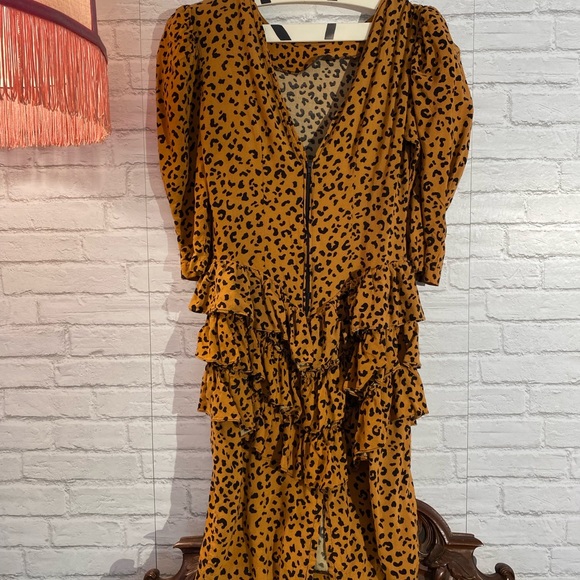 🎈SOLD🎈VINTAGE Milanzo 80s Leopard Print Ruffled Bottom Midi Dress 5/6 Puff - Picture 14 of 16